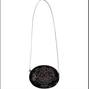 Hashimoto Vintage Beaded Evening Bag Black Gold Floral Zip Clutch